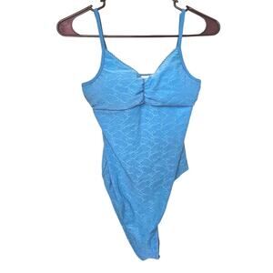 Eye Candy Body Suit Light Blue Eyelet Soft Built in Pads Size Small Polyester